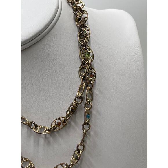 Gas Bijoux Alegria Chain Link Necklace with semi-precious stones 
24k Gold Plate - Picture 4 of 9